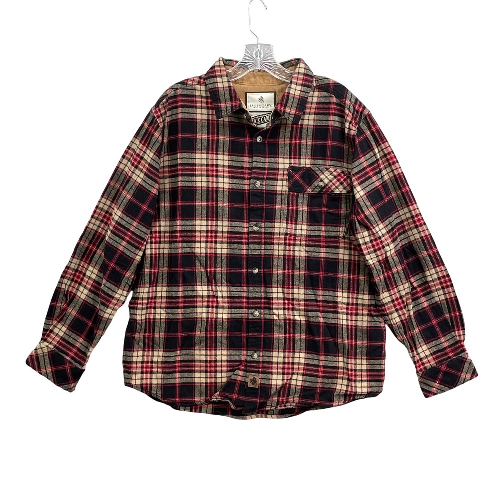 Legendary Whitetails Buck Camp Flannel Mens Large Red Plaid Shirt Western Logger